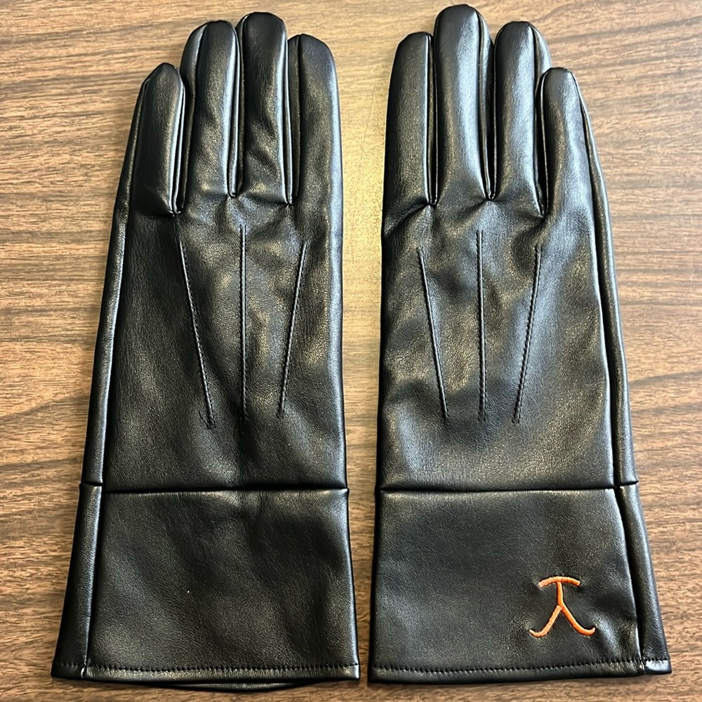 Spirit Black Leather Men's Gloves with Brown Embroidery